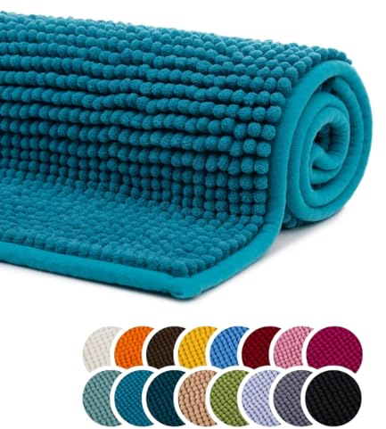 liebling Badteppich, 100% Polyester - Mikrofaser, Serie Chile, 60 x 100 cm, 30 Grad waschbar, Fußbodenheizung geeignet, Farbe: Lagune