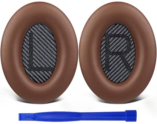 SoloWIT® Ersättnings öronkuddar för Bose QuietComfort 35 (QC35) & Quiet Comfort 35 II (QC35 II) OVER-EAR-hörlurar, Öronkudde med mjukare läder, ljudisolerings skum, extra tjocklek (Kaffe)