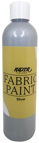 Nazca Colors Pintura Textil Plata 250ml – Pintura para Tela y Cuero Permanente ideal para Pintar Ropa, Camisetas, Jeans, Bolsas, Zapatillas de Tela y Piel – Gran Capacidad de Cobertura