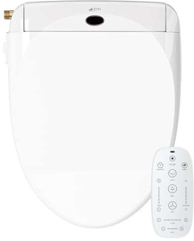 LEIVI Electric Bidet Toilet Seat with Wireless Remote and Side Panel, Multiple Spray Modes, Adjustable Heated Seat, Warm Water and Air Dryer, Auto LED Nightlight, Round