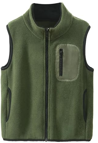 ANIMQUE Niños Pequeños Chaleco Polar Cuello Levantado Chaqueta Sin Mangas Chaleco Polar Con Cremallera Sólido Padres-Niños Tops Ligeros Ropa de Exterior, Verde Oliva 150