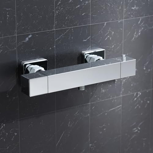 Nes Home Square Chrome Thermostatic Shower Bar Valve Single Outlet Wall Mounted