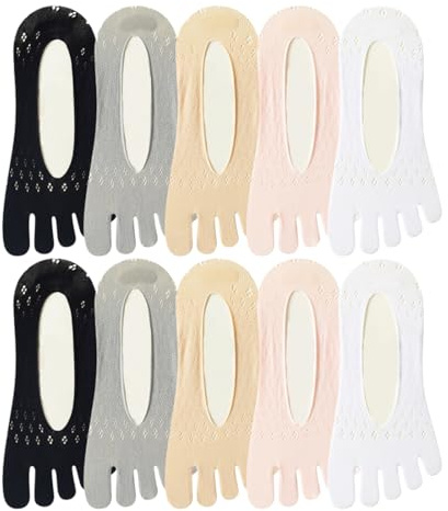 5 Paires Chaussettes à Orteils Séparés pour Femme - Chaussettes Courtes Respirantes à Cinq Orteils pour le Yoga et la Barre