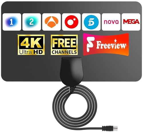 Antena TV Interior 2025, 360+ Millas Receptor Digital 4K/1080P con Base Magnética, Capta Todos los Canales Locales, Cable Coaxial 5m, para Smart TV (Negro-AN1001)