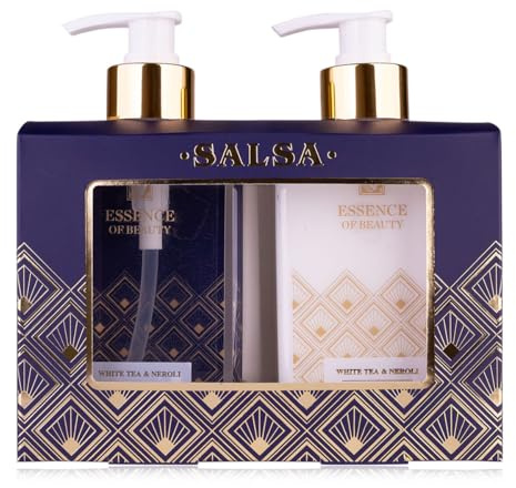 Accentra Set de cuidado de manos SALSA ESSENCE OF BEAUTY, jabón líquido 270ml, crema de manos y uñas 270ml, dispensador, aroma Té Blanco y Neroli, regalo ideal para damas
