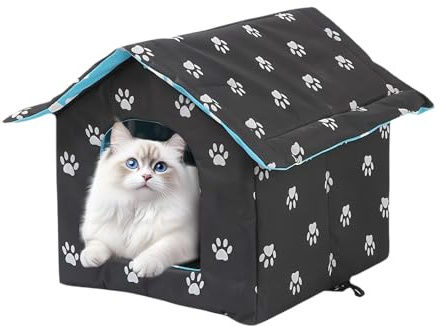 Mineup Casetta Per Gatti Per Esterni, Cuccia Gatto Esterno, Rifugio Gatti Randagi Cuccia, Impermeabile E Calda, Casa Esterna Per Animali Domestici in Oxford(35 X 33 X 30 Cm)