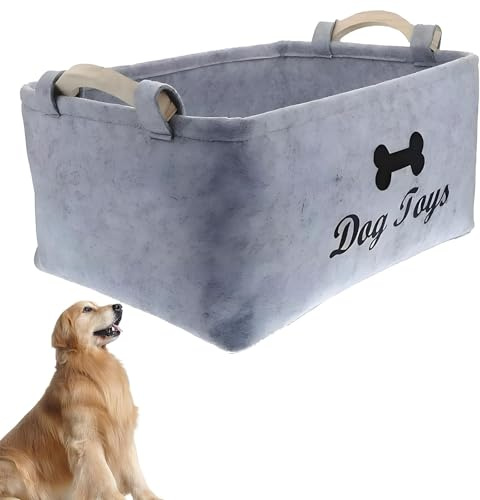 xwnyzw Dog Toy Box, Personalised Dog Storage Box with Handles, Grey, Collapsible, Organizer Storage Baskets for Pet Items