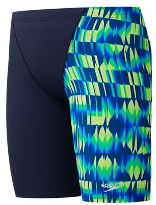 Speedo Boys Print V-Cut Jammer Swim Trunks Swimmers Peacoat/Pale Clover Size 11-12 Years
