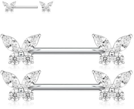 AROWRO Piercing para pezón, piercing para pezón, piercing para pezón, barra de pezón, barra de titanio con rosca interna, cubo de titanio, circonita, Titanio