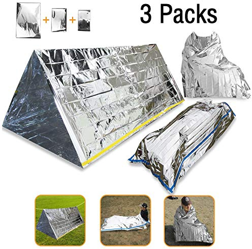 Wady 3-In-1 Emergency Survival Blanket Tent Sleeping Bag, Heat Reflective Waterproof Mylar Emergency Survival Thermal Shelter Tube Tent, Sleeping Bag, Blanket Survival Kits for Camping Hiking