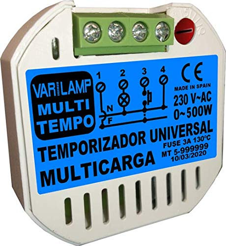 MULTI TEMPO 500. Temporizador UNIVERSAL para cualquier tipo de carga a 230VAC. Funciona mediante pulsador o interruptor. 500W Máx.