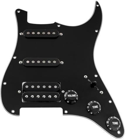 Musiclily Basic SSH Battipenna Precablato Pre-Wired Loaded Strat Pickguard con Pickup Humbucker Alnico V per Chitarra Elettrica Fender American/Mexican Stratocaster, 3 strati Nero