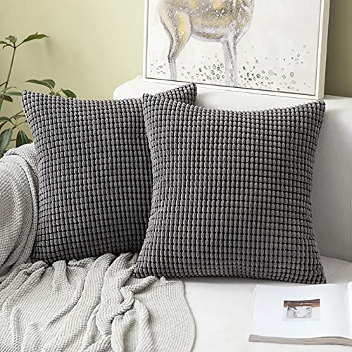 MIULEE Kissenbezug 55x55 Grau Sofakissen Kordsamt Kissenbezüge Quadrat Cord Dekokissen Kissenhülle Dekorativ Couchkissen Bezug Weich für Wohnzimmer Schlafzimmer 22x22 Inch 2er Set
