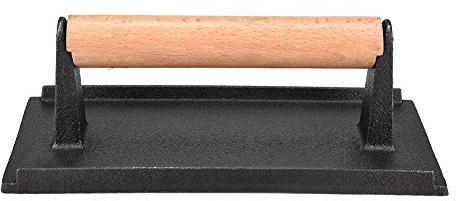 Raguso Pressa per Bistecca in ghisa Commerciale Peso Manico in Legno Pressa per Hamburger Pressa per Pancetta Resistente Pressa per Carne Rettangolare Accessori per Barbecue