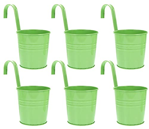Cabilock 6Pcs Hängender Blumentopf Metall Blumentöpfe Blumeneimer Hängetopf Wand Pflanzer mit Ablaufloch Metall Vase Pflanztöpfe Pflanzgefäße Balkontopf Übertopf für Zuhause Garten Balkon Grün