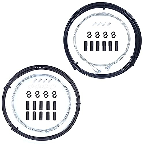 Mesee Fahrrad Bremszug + Schaltzug Set, 2 Stück Universal Fahrrad Übertragung Linie Fahrrad Schaltwerk Kabel und Bremse Kabel Kit mit Außenhülle Endhülse Bremskabel Endkappe für Moutain Rennrad