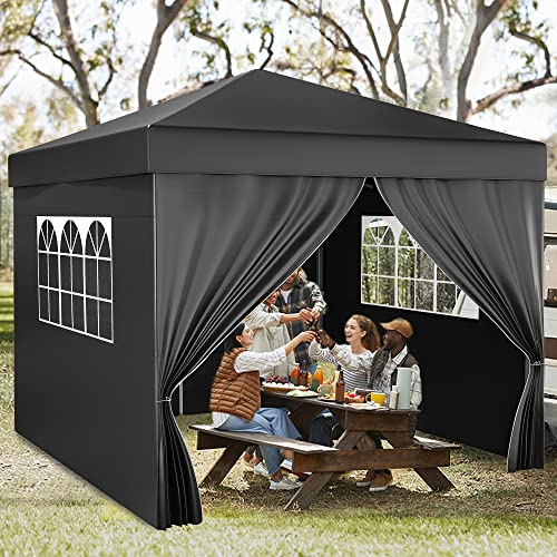 YITAHOME Carpa Plegable Gazebo 3X3m con 4 Paredes, Cenador Impermeable Pabellón De Jardín Protección UV y 4 Bolsas de Arena, con Bolsa con Ruedas para Camping, Fiestas, Exterior, Negro