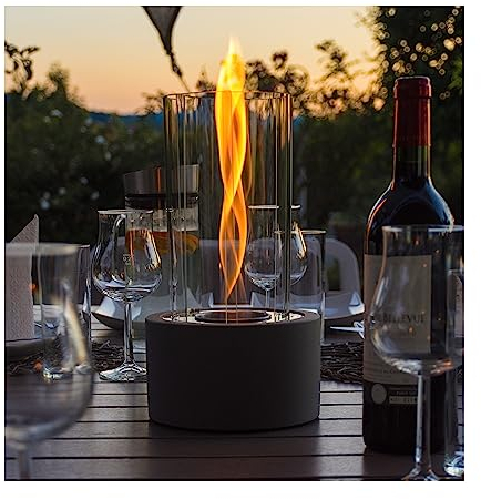 Firell Bioethanol Tischkamin aus massivem Beton - Ethanol Tischfeuer Indoor & Outdoor | Feuersäule wärmend mit über 2h Brenndauer | Sicheres Tisch Kamin Feuer für Wohnzimmer Terrasse Garten Balkon
