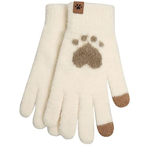 GRTG Stickhandskar för kvinnor, elastiska julhandskar för utomhusbruk, körhandskar för flickor (färg: beige, storlek: elastisk)