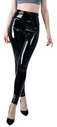 HEARTTOUCH Leggings da donna in pelle lucida, effetto pelle, a vita alta, effetto pelle, lisci, elasticizzati, skinny, Nero , XXL