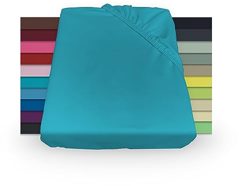 NIBLO Premium Jersey Spannbettlaken Spannbetttuch 140X200 Türkis Laken 100% gekämmte Baumwolle Bettlaken für alle Matratzen bis 25cm Höhe Oeko-TEX® hochwertige Verarbeitung