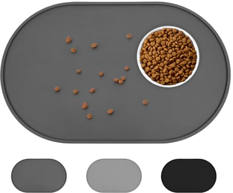 LDYOEN Napfunterlage Hund Katzen - Hundenapf Unterlage Katzennapf Unterlage aus Silikon - Hunde Katzen Futtermatte wasserdichte und rutschfeste - Fressnapf Unterlage Groß 48x30cm - Dunkelgrau