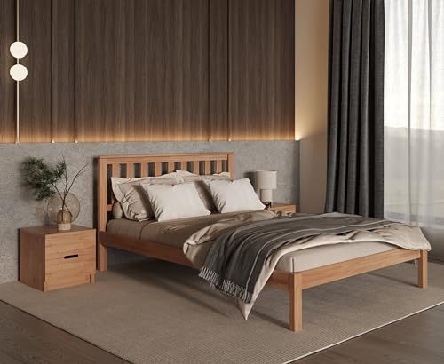 KROKWOOD Sofia Solid Wood Bed in Beech - Sturdy Natural Solid Wooden Bed Frame - Bed Slats Included - (Double) 135 x 190 cm