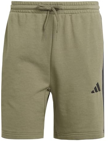 adidas Men's Essential Three Stripes French Terry Short Shorts, Olive strata/Black, XXL