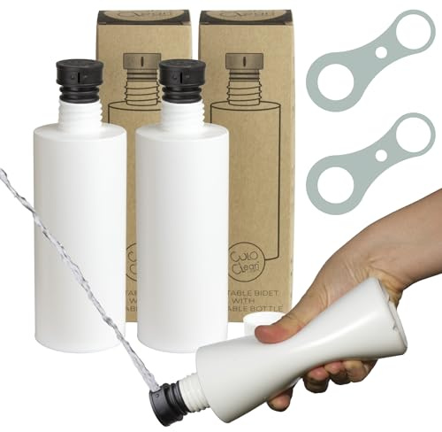 CuloClean 2pcs Portable Bidet with Silent Bottle (330ml). Ideal for Toilet, Travel, Hiking or Camping. Ultralight (48g, 1,7 oz). (CuloClean+Bottle, 2pcs Black)