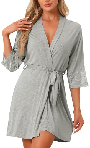 cheibear Womens Robe Cotton Short Bathrobe Lightweight Thin Sleepwear Soft Loungewear with Pockets Light Gray S