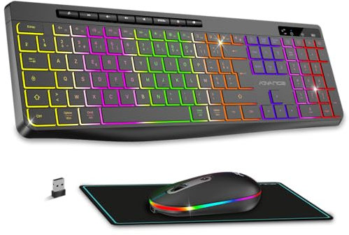 R: Conjunto de teclado y ratón inalámbricos retroiluminados, 2,4 GHz, recargable, retroiluminación RGB, fin y silencioso, ratón LED óptico, conjunto para PC, Mac ordenador portátil