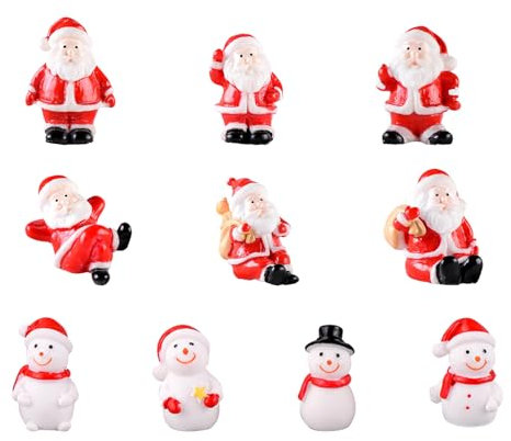 DWE Mini Christmas Ornaments, 10 Pcs Christmas Miniature Ornament Figurines Resin Snowman Santa Claus Mini Christmas Decorations