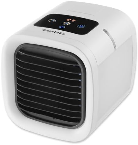 tectake® Rafraichisseur d'air Climatiseur Portable Climatiseur mobile silencieux 2 Programmes Ventilateur USB avec Éclairage LED pour Chambre Salon Bureau - Blanc