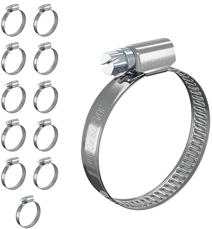 12 PcsHose Clips Adjustable Jubilee Clips 25-40mm, 304 Stainless Steel Hose Clamps, Assorted Worm Drive Pipe Clip Clamps for Exhaust Hoses Gas Water Pipes Fuel Line Garden Connections(25-40mm)