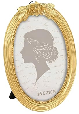 CECOMBINE Cornice ovale oro in resina – 16 x 21 cm, cornice portafoto oro vintage per tavolo o parete – elegante decorazione per la casa come regalo