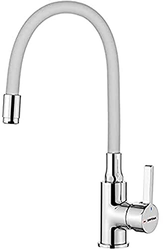 GRIFEMA Irismart-G4002-3, Robinet de Cuisine avec Bec Flexible, Mitigeur d'évier Monocommande, Chrome, Exclusivité Amazon, Blanc/Chromé