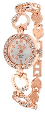 Hemobllo Damenuhr - Damen Analog Quarz Armbanduhr Strass Verzierte Herzförmige Armbanduhr Modisch Luxuriöse Roségold Uhr für Frauen als Geburtstagsgeschenk