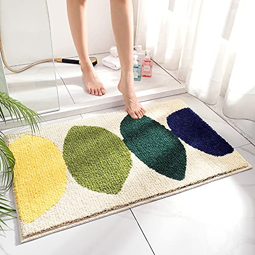 JessMay Rutschfeste Badteppiche Gelb Zitrone Flauschig Weiche Plüsch Mikrofaser Matten Schnell Trocknen Maschinenwaschbar Ultra Shaggy Badematten für Badewanne 50,8 x 81,3 cm