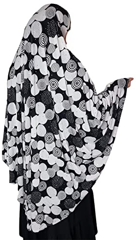 Yaqeen XL Khimar Long Hijab per Muslimah un Pezzo Elastico Foulard Lycra Materiale Chadors Arabia Islamico Preghiera Abito Musulmano Scialli Copertura Del Corpo, bianco/nero, XL