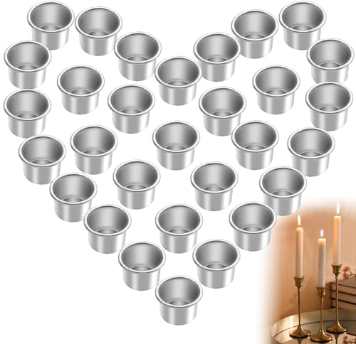 Aongray 30 Stück Kerzenhalter für Stabkerzen,Kerzentüllen Stabkerzenhalter aus Metall, Silber Klein Kerzeneinsatz Tafelkerzen,Kerzenständer,Kerzenhalter für Wohn,Esszimmerdekoration (22.2mm)