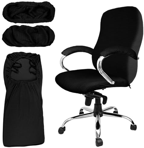 Tatuo 3 Pcs Computer Office Chair Armrest Cover, L, Waffle, Black