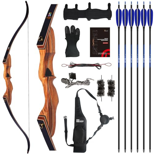Sanlida Eagle X9 New 58” RTH Standard Hunting Recurve Bow and Arrow Set for Adults and Hunters, Wooden Takedown Recurve Bows Package for Outdoor, Hunting and Practice (45 Lbs, Right Hand)