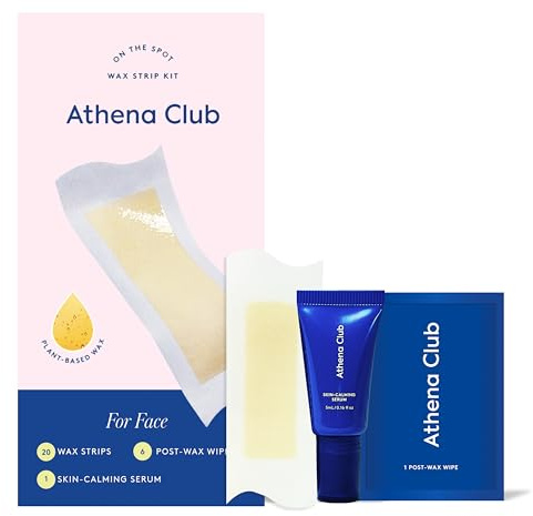 Athena Club Facial Wax Strips for Women, Gentle Hair Removal for Sensitive Skin, No Heat Required, Vegan Wax Strips with Post-Wax Wipes and Soothing Serum, 20 Strips