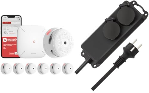 Rilevatore di fumo X-Sense XS01-M ProConnected con stazione base SBS50, certificato TÜV e distributore di prese Brennenstuhl IP44 a 2 vie