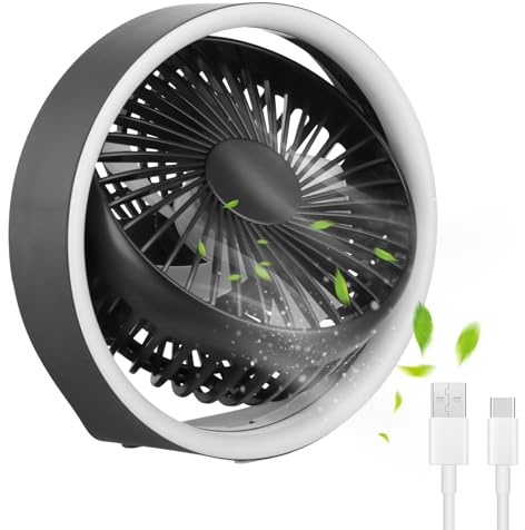 Mini Ventilador de Escritorio USB, Ventilador de Mesa Portátil de 3 Velocidades, Pequeño Ventilador de Sobremesa Silencioso, 1800mAh Recargable Desk Fans para Oficina Hogar Coche Viajar (Negro)