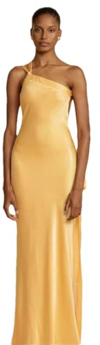 Vestido largo sin espalda para mujer, con un hombro, cuello oblicuo, sin mangas, vestido de fiesta ajustado, amarillo, S
