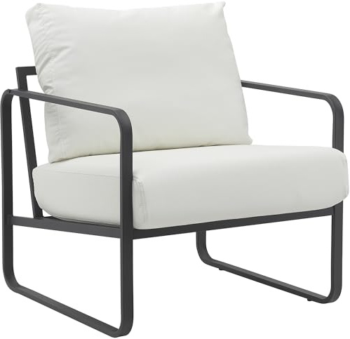 CLP Sillón Relax Manea Tapizado En Polipiel o Tela I Silla Ancha con Base Metálica I Poltrona Elegante & Acolchada, Color:Blanco, Material:Cuero Sintetico