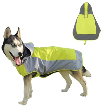 Hunderegenmantel Wasserdicht, Verstellbarer Regenmantel Hund mit Reflexstreifen und Kapuze, Regenjacke Hund für Outdoor Wandern, Regencape Hunde für Kleine, Mittelgroße und Große Hunde (Grün, L)