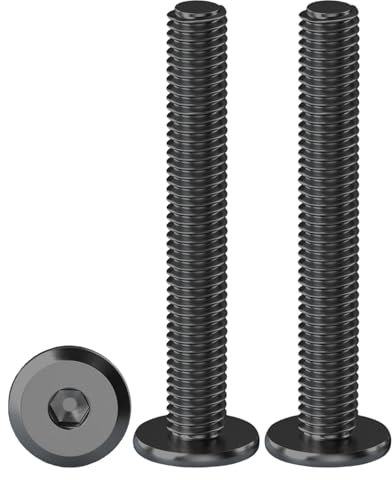 Drenky Vis à Tête Plate Hexagonale M6 X 50mm - Lot de 20 Boulons Cylindriques en Acier Inoxydable A2 V2A à Six Pans Creux Noir, Filetage Complet