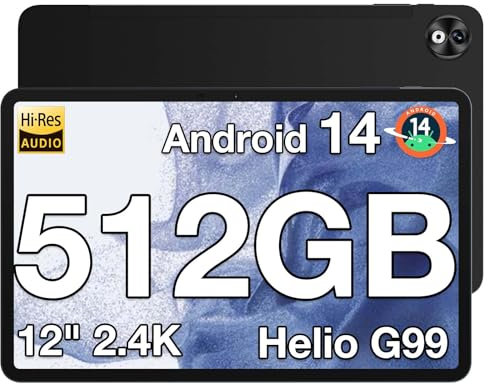 DOOGEE T40 Pro Tablets 12 Inch Android - 20GB RAM/512GB Storage, Helio G99 Octa-Core, 10800mAh Battery, 2.4K IPS Display, Dual SIM 4G LTE, Android 14 Tablet with SIM Card Slot, WiFi, GPS (Black)